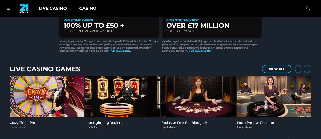 21.co.uk live casino