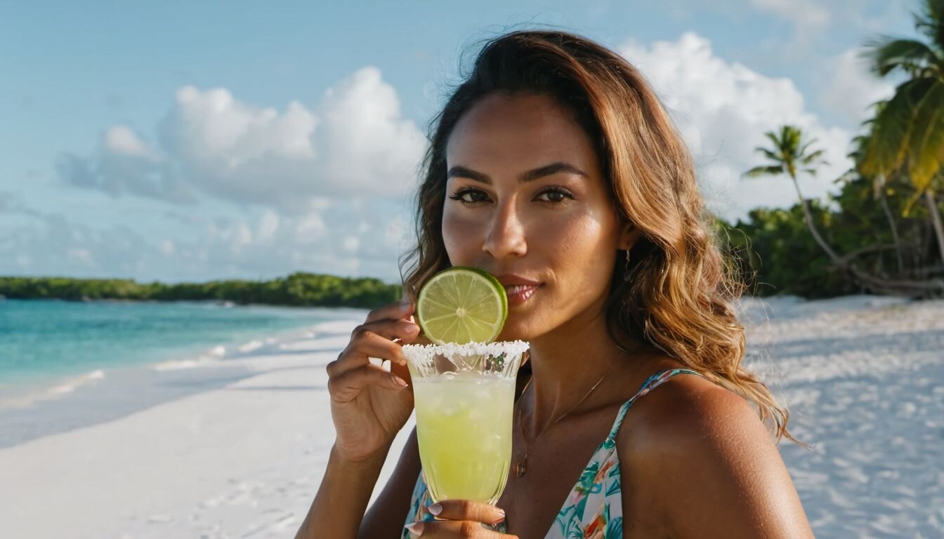 Lady sipping drink on an island